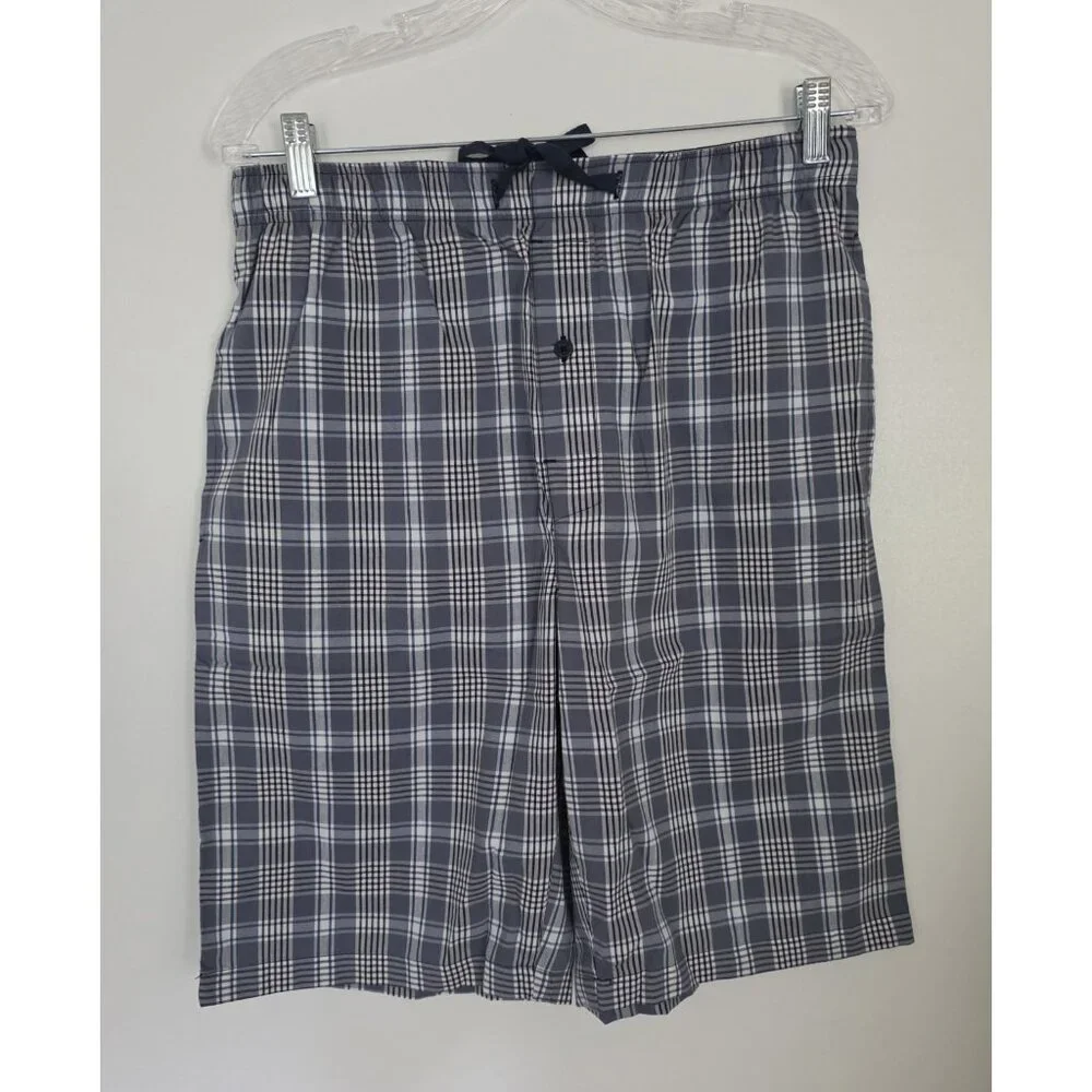 Hanes Woven Sleep Shorts Blue Plaid‎ Stretch Drawstring Mens Medium NEW NWOT